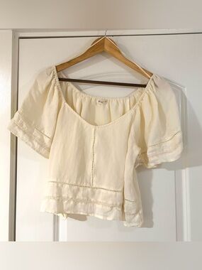 Light Cream Peasant Blouse - Feminine Puff Sleeve Top